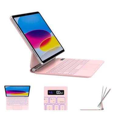 Imagem de DVWDVW Capa com teclado para iPad 11ª 10ª geração – teclado mágico retroiluminado de 7 cores para iPad 11 polegadas A16 2025 10ª geração 10,9 polegadas 2022 (rosa)