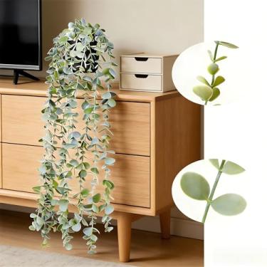 Imagem de Plantas falsas para decoração de escritório, folhas de eucalipto penduradas em vasos artificiais, videiras, vegetação, plantas artificiais para ambientes internos e externos, para decoração moderna de