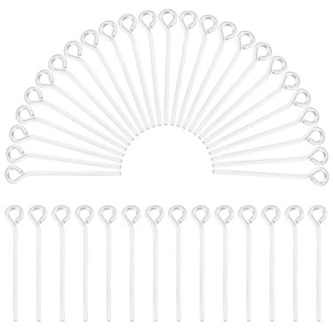 Imagem de Beebeecraft 1 caixa com 100 pinos de olho de 20 mm para fabricação de joias banhado a prata esterlina 925 de latão aberto para artesanato faça você mesmo, colares, pulseiras, brincos