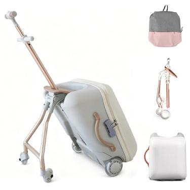 Imagem de WEEROCK Mala infantil de 50 cm com assento para meninos e meninas a partir de 3 anos, mala de bagagem infantil com rodas extensíveis, capa rígida leve, mala e mochila infantil para diversão e viagem