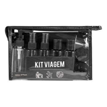 Imagem de Amarme - Kit de Frascos para Viagem 10 Peças com Necessaire Transparente, Frascos para Shampoo, Creme e Cosméticos (50ml), Potes, Funil e Espátula – Ideal para Avião e Mala de Mão (Preto)