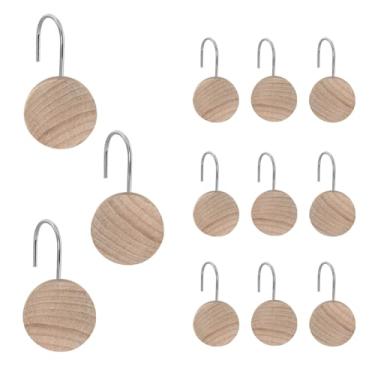 Imagem de Anéis de ganchos redondos para cortina de chuveiro, ganchos decorativos de madeira modernos resistentes à ferrugem, 12 peças de ganchos de chuveiro para varão de chuveiro de banheiro, quarto, sala de