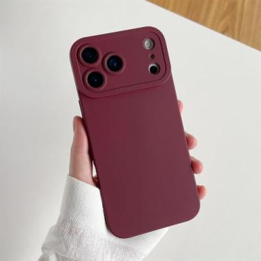 Imagem de Capa de celular em silicone líquido para iPhone 17, 16, 15 Pro Max Plus, com 20 opções de cores, em TPU macio e com bordas reforçadas, na cor vermelho ameixa. Compatível com iPhone 17 Pro.