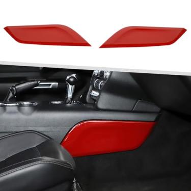 Imagem de Jimen Compatível com Ford Mustang 2015-2023, 2 peças de acabamento da tampa do painel lateral da mudança de marchas (vermelho)