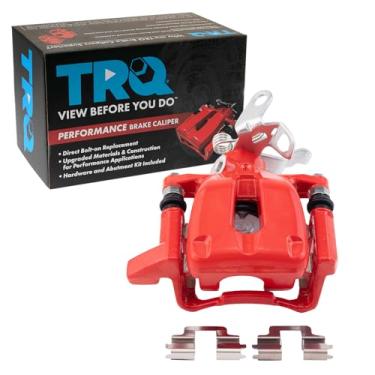 Imagem de TRQ Pinça de freio de desempenho traseira esquerda desempenho vermelho lado do motorista compatível com 2009 Audi A3 A3 Quattro 2010 Volkswagen Golf 2005-2010 Jetta 2006-2009 Rabbit