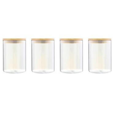 Imagem de Kit 4 Pote Hermético Mantimento Alimentos Cozinha Vidro Canelado Com T