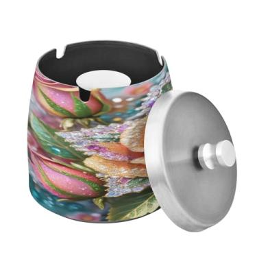 Imagem de Blueangle Cinzeiro rosa brilhante diamante com tampa para cigarros, à prova de vento/chuva, aço inoxidável, sem fumaça, inodoro, cinzeiro para uso interno ou externo (13)