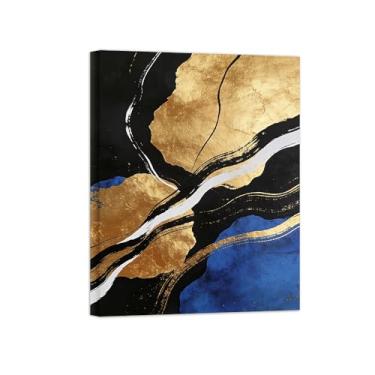 Imagem de Impressões abstratas em tela-Quadro texturizado para parede-ouro preto e azul 2-Pintura moderna para sala de estar 30x40cm Tela Embrulhada