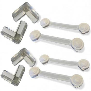 Imagem de Kit de Segurança para Bebê com 4 Protetores de Quina de Silicone para Móveis e 4 Travas de Segurança para Portas, Transparente