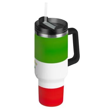 Imagem de Joisal Copo de 850 g com alça Copos de aço inoxidável com tampa e canudo Garrafas de água com isolamento térmico carros xícara de café bebida quente bandeira da Guiné Equatorial