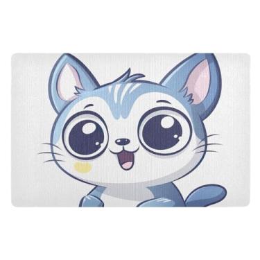 Imagem de Joisal Tapete de desenho animado de gato para uso ao ar livre absorvente bem-vindo ao ar livre, tapete para porta da frente ao ar livre 81 x 50 cm