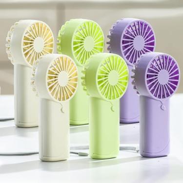 Imagem de Pacote com 6 mini ventoinhas portáteis – operadas por pilha AA, 1 velocidade com cordão – Pequeno ventilador pessoal para crianças, meninas, mulheres e homens – Ideal para escritório, exterior, viagem
