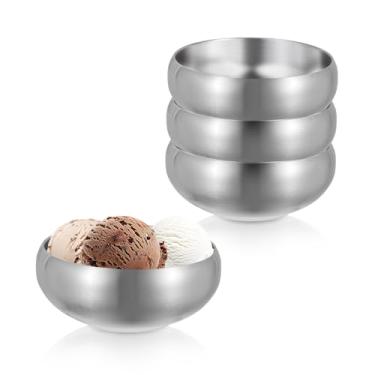 Imagem de Roucerlin 4 peças de molho de aço inoxidável prata 9 x 4,5 cm, 141.7 g/150 ml, tigelas pequenas de metal isolado de parede dupla, aperitivo para ketchup, vinagre de soja, especiarias, cozinha, servir