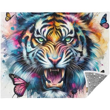 Imagem de Cobertores grandes com estampa de aquarela de tigre personalizado para sofá 178 cm x 139 cm, mantas macias e macias para sofá-cama, sofá grande e confortável