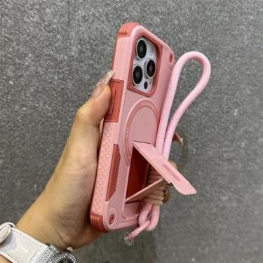 Imagem de Capa para iPhone 16, 14, 13, 11, 12, 15 Pro Max Plus, com alça magnética de carregamento sem fio e suporte, capa rígida e antiqueda, rosa, para iPhone 16 Pro Max