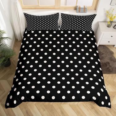 Imagem de jejeloiu Capa de edredom de bolinhas, preto, branco, tamanho Queen, retrô, fofo, com bolinhas, para meninos e meninas, capa de edredom geométrico, decoração de quarto de luxo, 3 peças