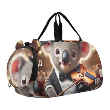 Imagem de Bolsa esportiva Dapper Raccoon French Brunch para meninos e meninas, Linda arte violinista de coala, Clássico