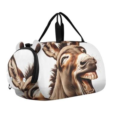 Imagem de Bolsa esportiva para meninos durante a noite para o fim de semana, fofa, pandas, floresta, meninas, bolsa de viagem, bolsa esportiva infantil, Burro rindo, Clássico