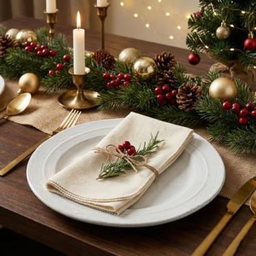 Imagem de Conjunto de 12 guardanapos de linho de algodão Lightnpro, guardanapos de pano de jantar com bordas cortadas em pico, laváveis e reutilizáveis para jantar, festas, casamentos, férias e uso diário