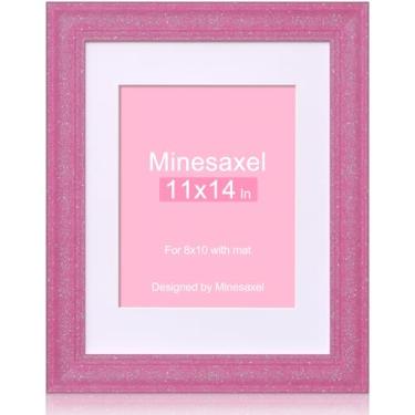 Imagem de Minesaxel Moldura rosa com glitter 28 x 35 cm para 20 x 25 cm com tapete, molduras brilhantes de vidro real HD, colorido, fofo, divertido ou exclusivo, moldura de arte de 28 x 35 para mesa ou parede