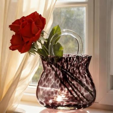 Imagem de Vesici Vasos de vidro de leopardo para flores decorativas com padrão âmbar bolsa de vidro, vaso bonito em forma de cesta, decoração de quarto para casa, escritório, casamentos, eventos, mesas, centros