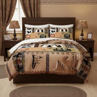 Imagem de CCoutueChen Jogo de cama solteiro com estampa de animais da floresta e caça, casa de fazenda rústica para meninos e crianças, conjunto de edredom quente de microfibra com 1 fronha/68 x 86