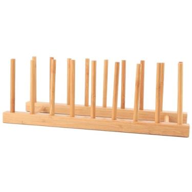 Imagem de Generic Prato Rack Placas Titular Organizador de Armazenamento de Cozinha de Bambu para Copo Pote Tampa Placa de Corte, Fácil de Limpar, Utensílios de Cozinha Arrumados para Decoração de Casa