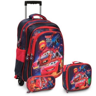 Imagem de Mochila Escolar Rodinha Relâmpago Mcqueen 3d Reforçada Azul - TOYS 2U