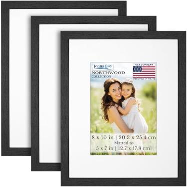 Imagem de Icona Bay - Molduras para fotos 20 x 25 cm com tapete removível para fotos de 12 x 18 cm - bálsamo preto, pacote com 3 - estilo moderno de grão de madeira com folha de capa à prova de estilhaçamento