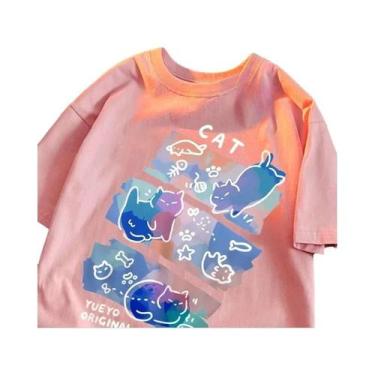 Imagem de Camiseta Feminina De Verão Respirável Com Estampa Divertida De Gato Es