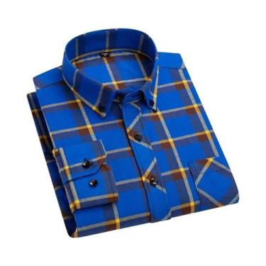 Imagem de Camisa De Flanela Masculina Xadrez 100% Algodão Manga Longa Com Bolso 