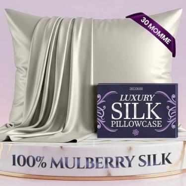 Imagem de DECOLURE Fronha 100% seda pura de amoreira tamanho padrão – mais alto grau 30 Momme 6A+, fronha de seda luxuosamente macia e refrescante para cabelo e pele, hipoalergênica, respirável, zíper oculto