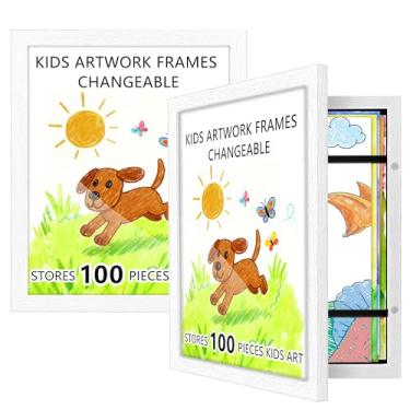 Imagem de Artfeel Pacote com 2 molduras de arte para crianças, 22 x 30,5 cm, moldura de arte infantil com abertura frontal, moldura de armazenamento infantil para parede, comporta 50 peças de desenhos,