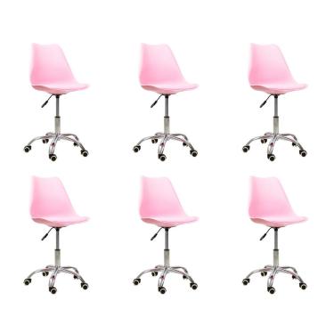 Imagem de Kit 6 Cadeiras Office Base Cromada Giratória Saarinen Rosa