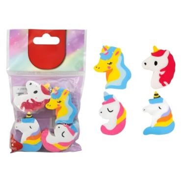Imagem de Kit 4 Borrachas Escolar Unicórnio Ponteira de Lápis – Apaga Sem Borrar e Decora Lápis