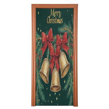 Imagem de SEHANY Capa de porta de sinos de guirlanda de Natal, decoração externa, tecido de alta elasticidade, capa de porta de Natal, faixa de Natal, capa de porta para porta da frente, festa festiva