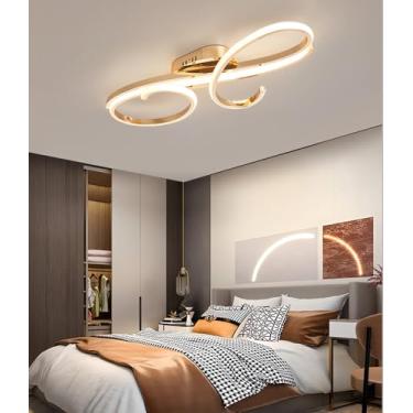 Imagem de Luminária de teto regulável com controle remoto, moderna, em LED, para sala de estar, quarto, sala de jantar e cozinha (dourada, 60 cm)