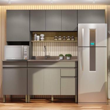 Imagem de Armário De Cozinha Completa 120 Com Balcão Para Pia 9 Portas Madrid - Freijó-gris