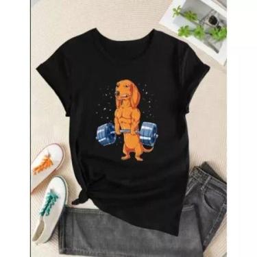 Imagem de Camiseta Básica Dachshund Malhando (FRENTE) Feminina Masculina Básica 