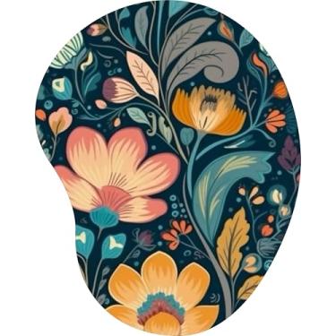 Imagem de Mouse Pad Ergonômico Gota Flores Laranja e Rosa Arte Floral Escura