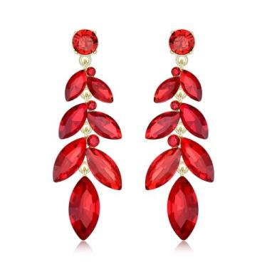 Imagem de EleQueen Brincos femininos elegantes com pingente de cristal de folha marquesa para festa/formatura/aniversário/ocasiões formais, Cristal, Cristal