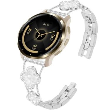 Imagem de YOFUNTLE Pulseira feminina para Garmin Venu 4 de 45 mm/Venu 3/Venu 2/Vivoactive 4, pulseira feminina de 22 mm com strass e trevo de quatro folhas para Forerunner 570-47 mm/Forerunner 265/255/935/945