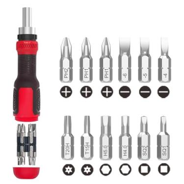 Imagem de Garosa Chave de Fenda Catraca 13 Em 1 Com Alça Ergonômica de 12 Bits, Operação Com Uma Mão para Reparos Domésticos, Montagem de Móveis, Consertos de Eletrodomésticos Compactos e (Tipo Fixo Vermelho)