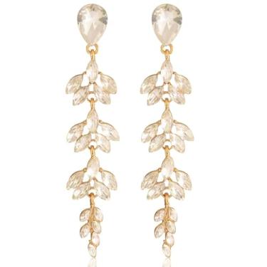 Imagem de Fukinxus Brincos de gota de cristal de strass para mulheres, brincos vintage de folha de videira, presente para casamento e noiva (tom prata), Not Appliced, Cristal, Cristal