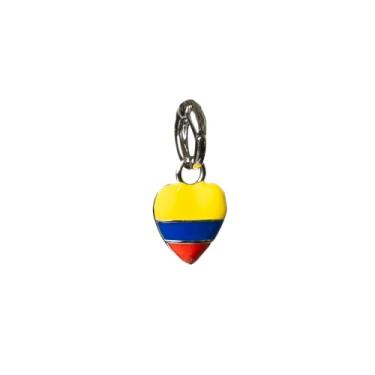 Imagem de SITOS Colar com pingente de coração com bandeira da Colômbia – Prata | Aço inoxidável | Serve para colares, pulseiras ou brincos de argola (bandeira, prata)