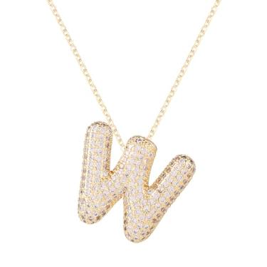 Imagem de Colar feminino, colar com alfabeto dourado, cristal, personalizado, com letra de diamante, pingente inicial, joia de zircão, presente para mulheres (W)