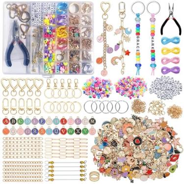 Imagem de HINITOYOU 596 peças kit de fabricação de chaveiros faça você mesmo, kit de chaveiro com contas ajustáveis, incluindo 20 clipes de chaveiro, anéis de salto, pingentes, correntes e ferramentas para