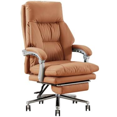 Imagem de Cadeira de escritório executiva, cadeira de computador de couro legítimo, cadeira ergonômica giratória com apoio para os pés retrátil, elevação e encosto ajustáveis para escritório em casa (tamanho