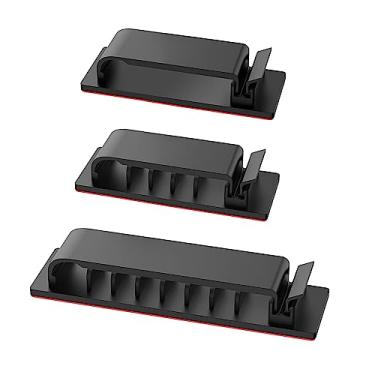 Imagem de Halsouy Clipes de gerenciamento de cabos, 20 peças de organizadores de cabos, clipes de fio para TV, PC, cabo Ethernet, mesa e escritório em casa (preto)