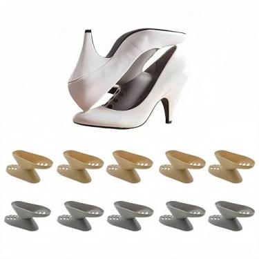 Imagem de BRIUNN Pacote com 10 compartimentos para sapatos, suporte empilhável para sapatos, sapateira tridimensional de camada dupla, organizadores de armário e armazenamento